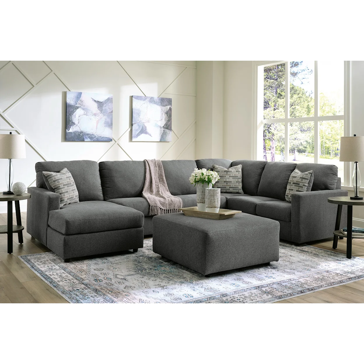 Modern Heritage Edenfield 3-Piece U-Shape Fabric Sectional with Chaise