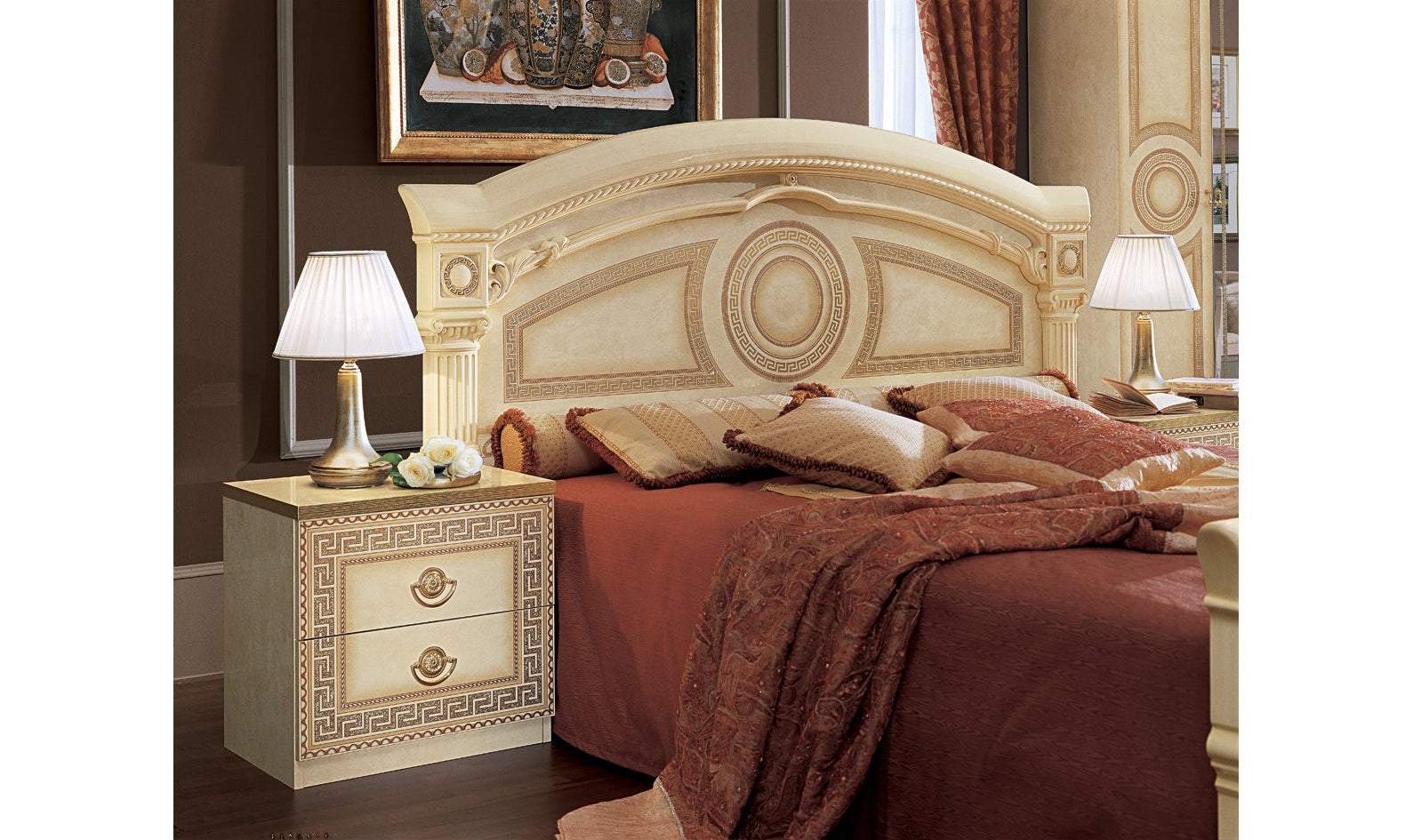Aida Bed Ivory W/Gold Trim-Beds-Jennifer Furniture