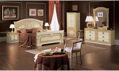 Aida Bed Ivory W/Gold Trim-Beds-Jennifer Furniture