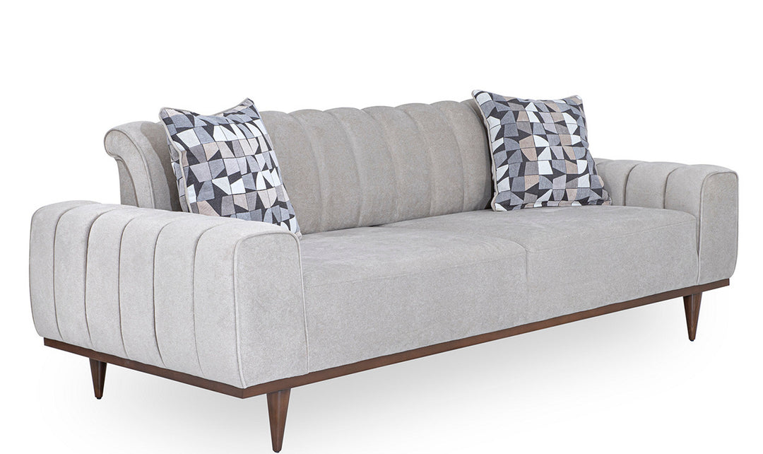 AICO Balboa Gray Fabric Sofa with Cushion Arms + 2 Accent Pillows