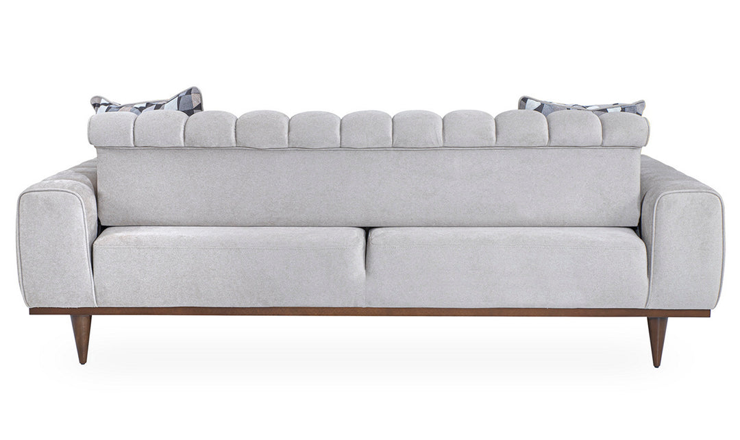 AICO Balboa Gray Fabric Sofa with Cushion Arms + 2 Accent Pillows