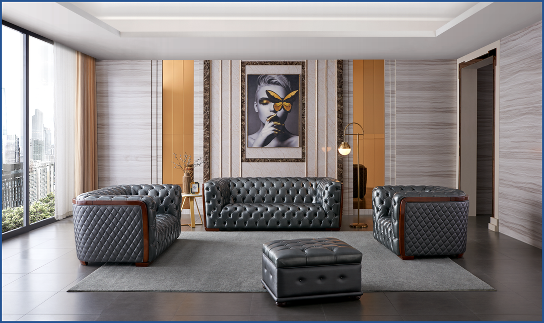 ESF Italia Corde 3-Seater Tufted Grey Leather Sofa