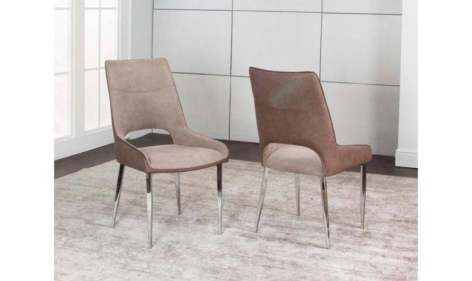 Fabric Chrome Side Chair - Stone-Dining Side Chairs-Jennifer Furniture