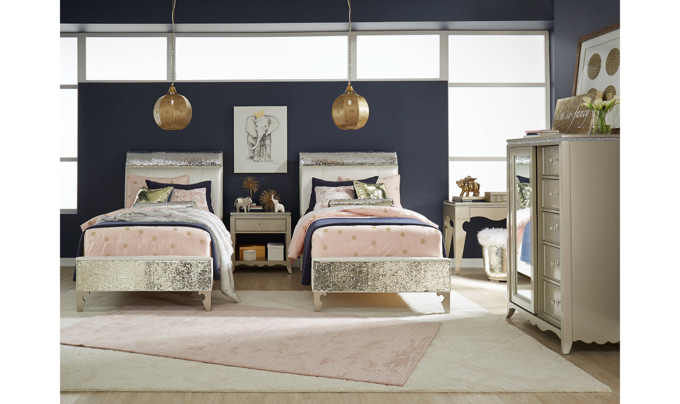 Glitz & Glam Complete Upholstered Mermaid Bed, Twin-Beds-Jennifer Furniture