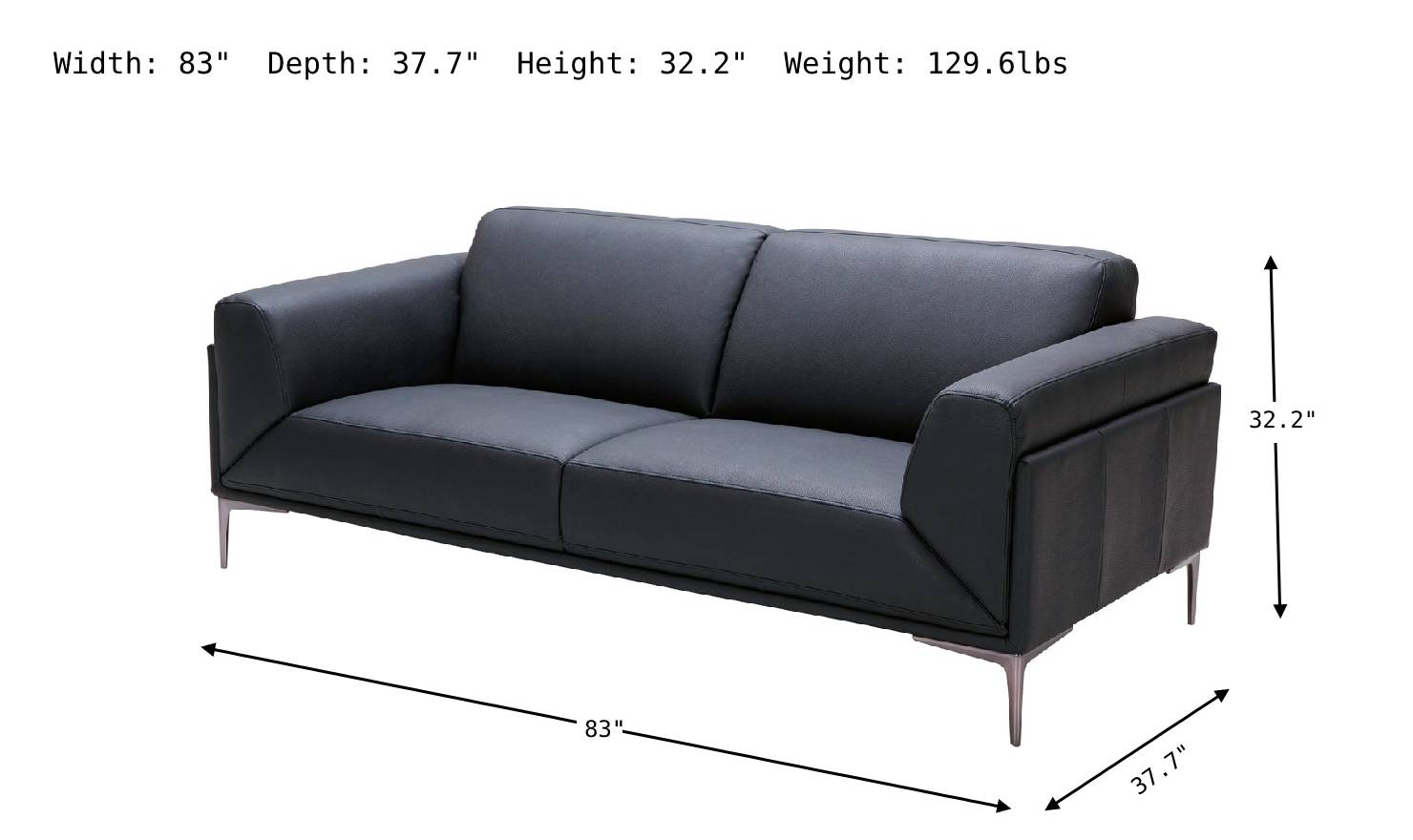 Buy Jennifer Italia Accord 2-Seater Black Leather Sofa with Track