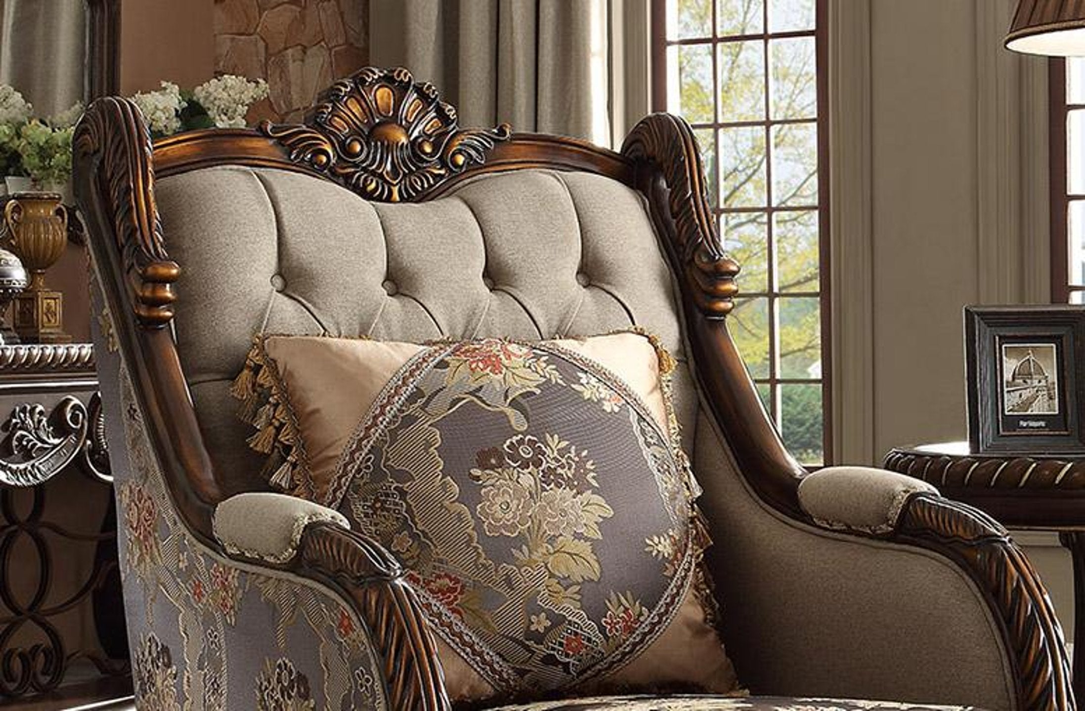 Buy Homeydesign Horner Beige Fabric Chair with Deep Plush Cushions