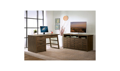 Perspectives Single Pedestal Desks - Brown-Desks-Jennifer Furniture