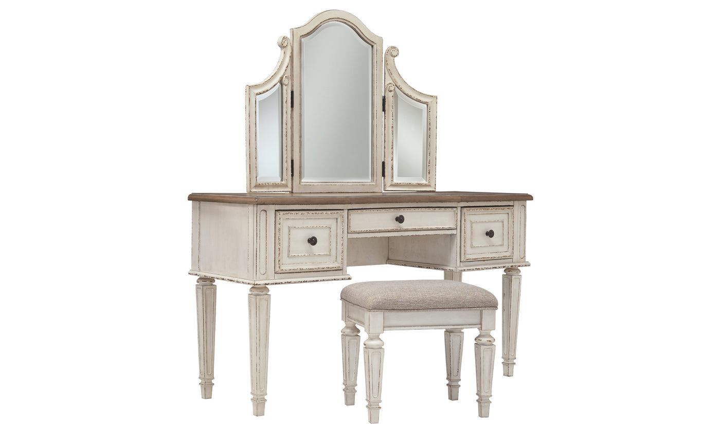 Realyn Vanity Desk Mirror and Stool-Vanity Sets-Jennifer Furniture