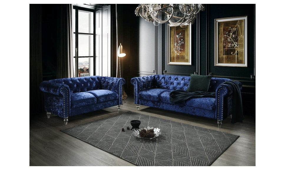 Global Furniture Grey Velvet Tufted Kd Sofa