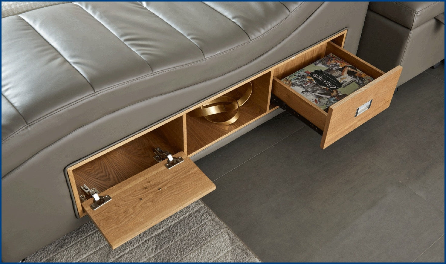 Buy ESF Italia Tesla Gray Leather Bed w/Chaise and Storage Online