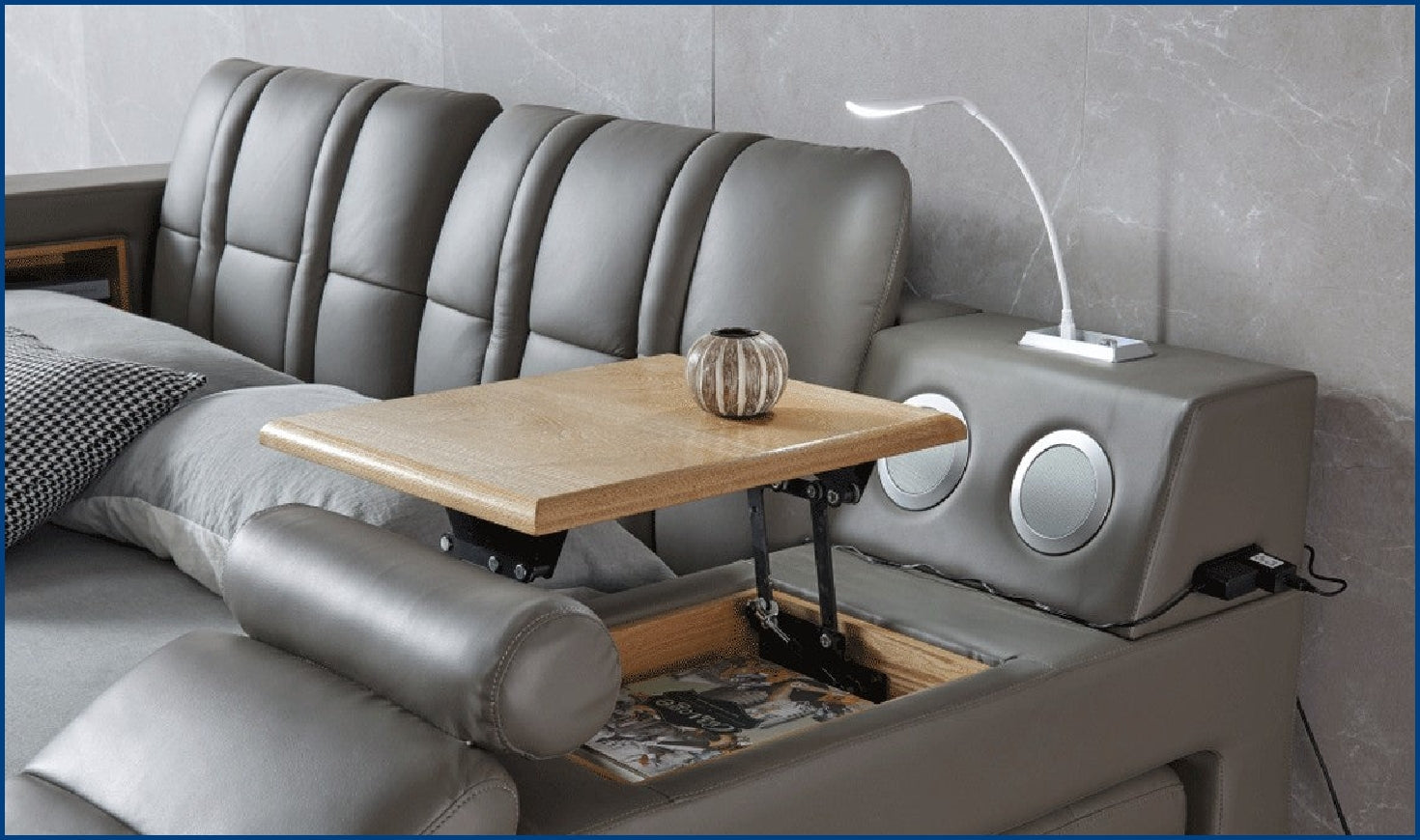 Buy ESF Italia Tesla Gray Leather Bed w/Chaise and Storage Online