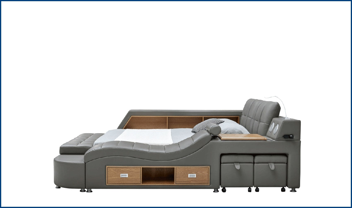 Buy ESF Italia Tesla Gray Leather Bed w/Chaise and Storage Online