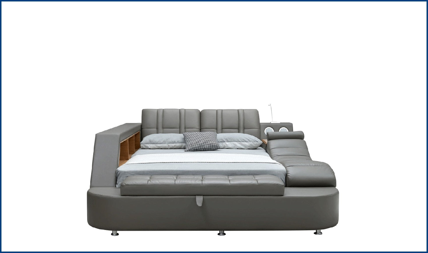 Buy ESF Italia Tesla Gray Leather Bed w/Chaise and Storage Online