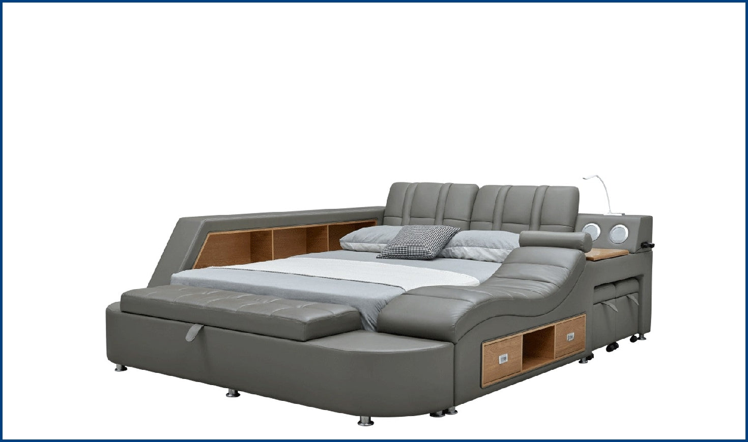 Buy ESF Italia Tesla Gray Leather Bed w/Chaise and Storage Online
