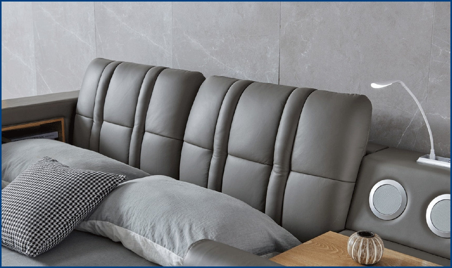 Buy ESF Italia Tesla Gray Leather Bed w/Chaise and Storage Online