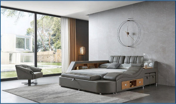 Buy ESF Italia Tesla Gray Leather Bed w/Chaise and Storage Online