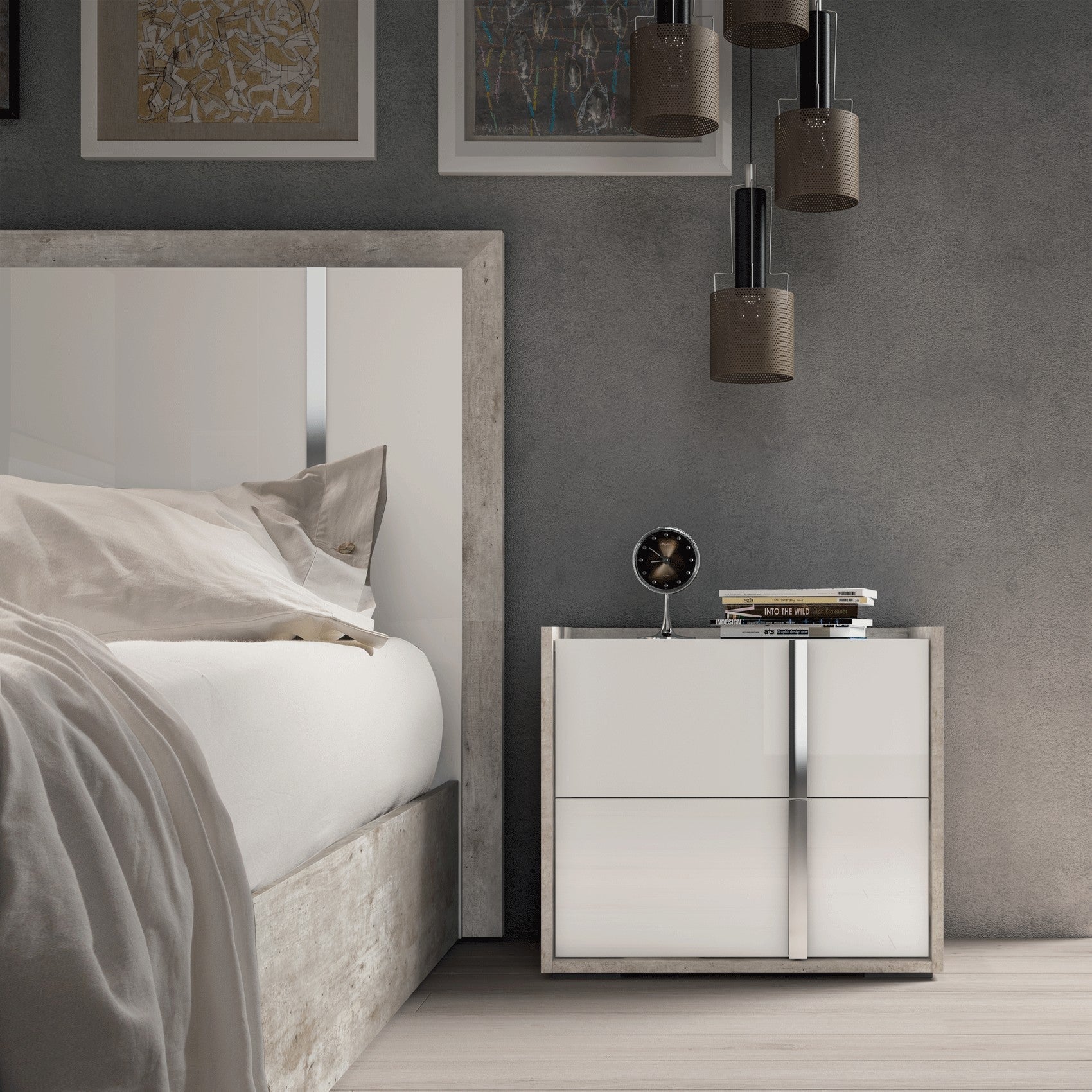 ESF Furniture Treviso Modern Nightstand in White and Gray Finish