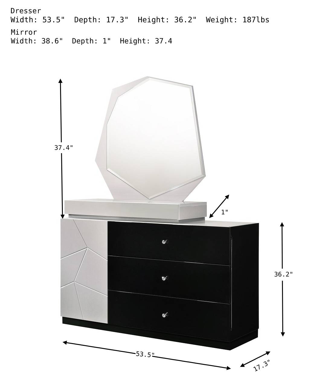 Turin Dresser with Mirror-Dressers-Jennifer Furniture