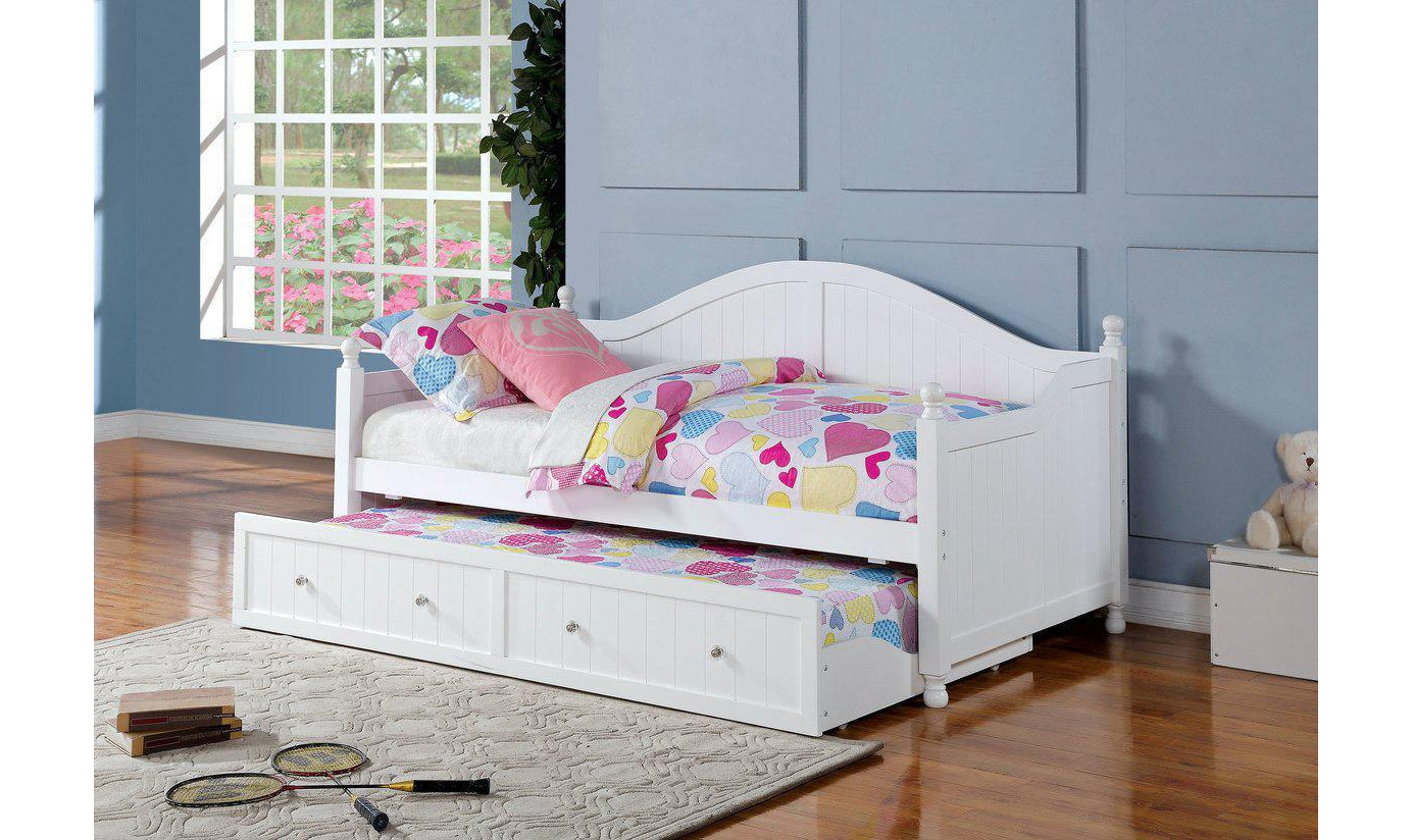 TWIN DAYBED WITH TRUNDLE (WHITE)-Daybeds-Jennifer Furniture