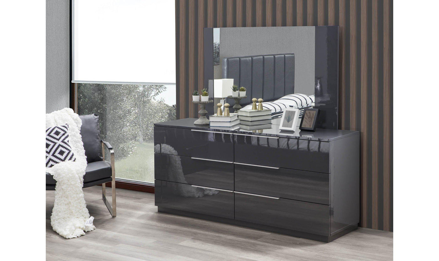 Warsaw 6-Drawer Dresser & Mirror, Grey-Dressers-Jennifer Furniture
